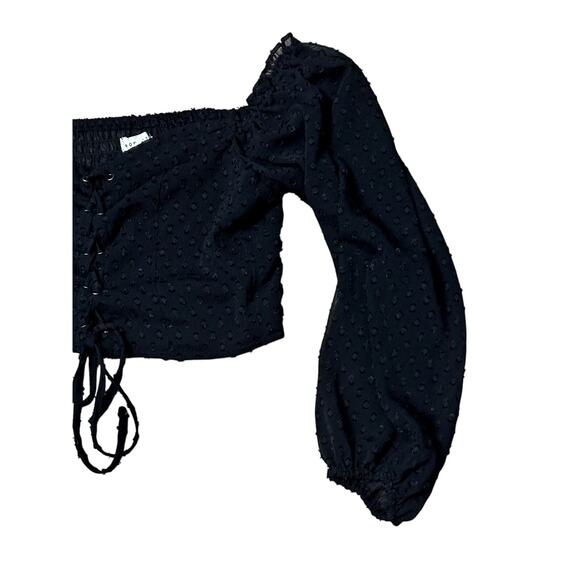Aeropostale Cropped Top Lace Up Off Shoulder Sheer Long Sleeves Black W S NWOT - Picture 6 of 12